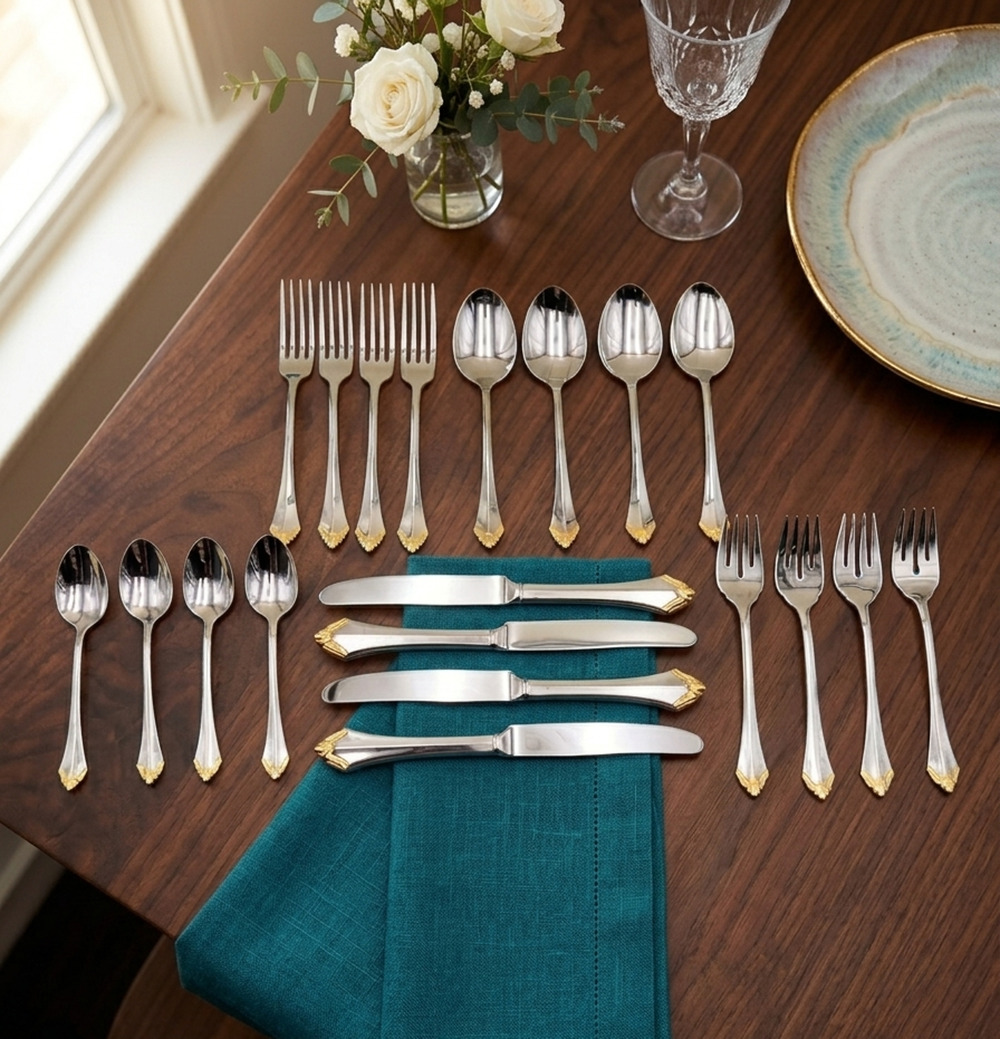 Oneida Community Golden Affection Flatware Set Gold Electroplate Stainless 20pc